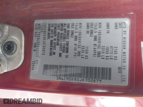 2018 Nissan NV200 SV z VIN 3N6CM0KN5JK702879, wystawiony jako IAAI lot #41775730 z przebiegiem 298 326 mil mil oraz . Historia ofert i sprzedaży dostępna na DreamBid. Obrazek 9.