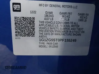 2023 Chevrolet Malibu RS with VIN 1G1ZG5ST0PF155249, listed as a IAAI auction lot 40990536 with 38,019 mi miles and . Bid and sale history available at DreamBid. Image 9.