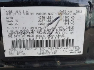 2012 Mitsubishi Galant FE with VIN 4A32B2FF6CE023670, listed as a IAAI auction lot 41562015 with 252,939 mi miles. Bid and sale history available at carsss.com. Image 9.