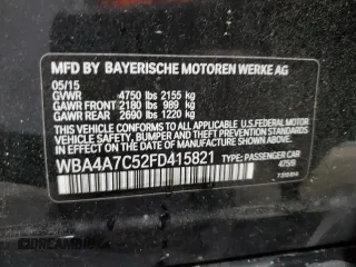 2015 BMW 4 Series 428i xDrive with VIN WBA4A7C52FD415821, listed as a Copart auction lot 51622295 with 63,918 mi miles and Salvage title. Bid and sale history available at DreamBid. Image 12.