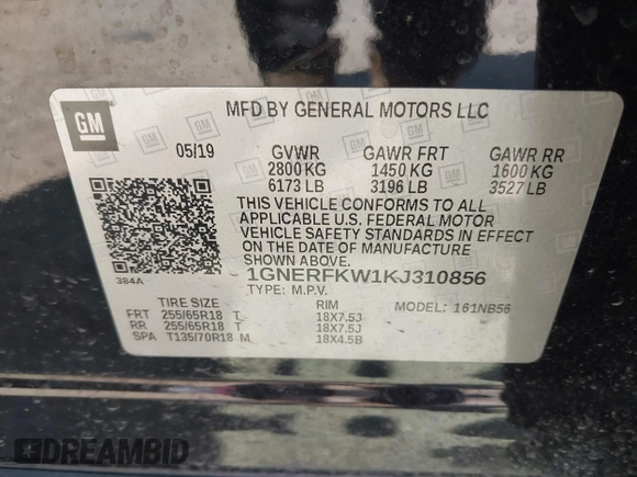 2019 Chevrolet Traverse LS with VIN 1GNERFKW1KJ310856, listed as a IAAI auction lot 41806247 with 88,501 mi miles. Bid and sale history available at carsss.com. Image 9.