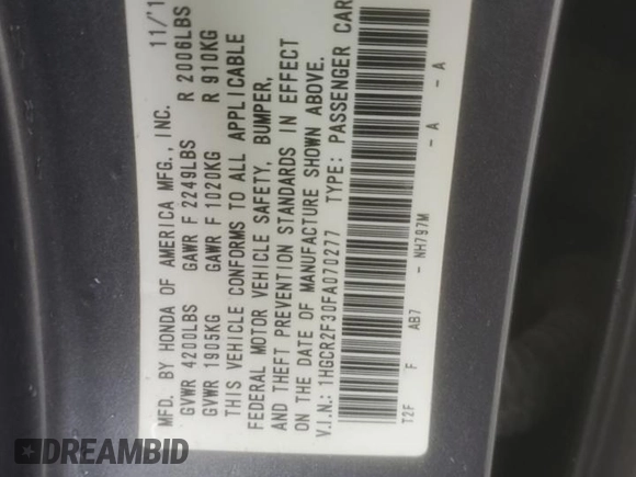 2015 Honda Accord LX with VIN 1HGCR2F30FA070277, listed as a Copart auction lot 53738785 with 130,111 mi miles and Clean Title. Bid and sale history available at DreamBid. Image 13.
