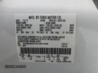 2014 Ford Explorer Sport with VIN 1FM5K8GT3EGB31688, listed as a Copart auction lot 61544605 with 71,061 mi miles and Salvage title. Bid and sale history available at DreamBid. Image 14.