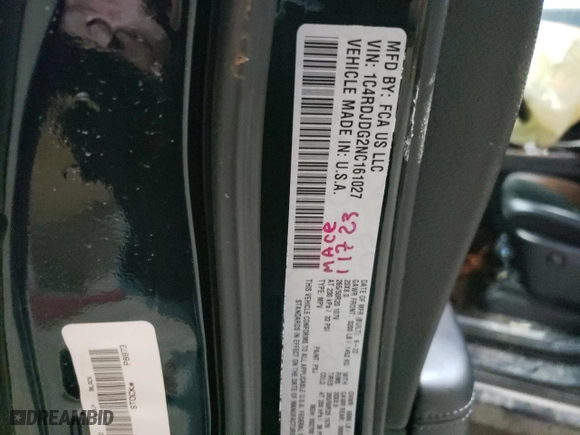 2022 Dodge Durango GT Plus with VIN 1C4RDJDG2NC161027, listed as a Copart auction lot 87187604 with 56,283 mi miles and Salvage Title. Bid and sale history available at carsss.com. Image 13.