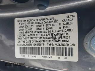 2014 Honda Civic Sedan EX with VIN 2HGFB2F84EH542574, listed as a IAAI auction lot 41427697 with 144,979 mi miles. Bid and sale history available at carsss.com. Image 9.