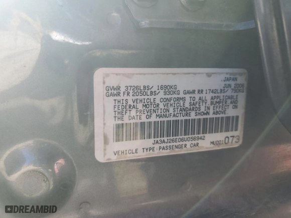 2006 Mitsubishi Lancer ES with VIN JA3AJ26E06U056942, listed as a Copart auction lot 88229295 with 155,694 mi miles and Salvage Title. Bid and sale history available at carsss.com. Image 14.
