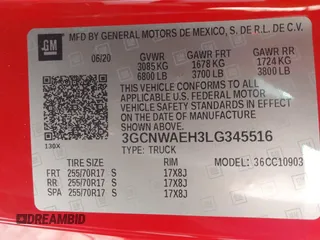 2020 Chevrolet Silverado 1500 Work Truck with VIN 3GCNWAEH3LG345516, listed as a IAAI auction lot 41593718 with 76,297 mi miles. Bid and sale history available at carsss.com. Image 9.