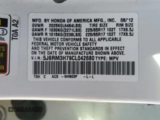 2012 Honda CR-V EX-L with VIN 5J6RM3H79CL042680, listed as a Copart auction lot 41404365 with 79,946 mi miles and Salvage Title. Bid and sale history available at carsss.com. Image 13.