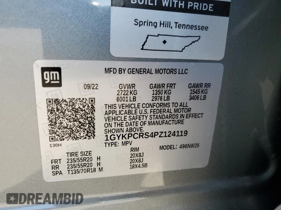 2023 Cadillac XT6 FWD Premium Luxury with VIN 1GYKPCRS4PZ124119, listed as a Copart auction lot 87836515 with 14,752 mi miles and Salvage title. Bid and sale history available at DreamBid. Image 16.
