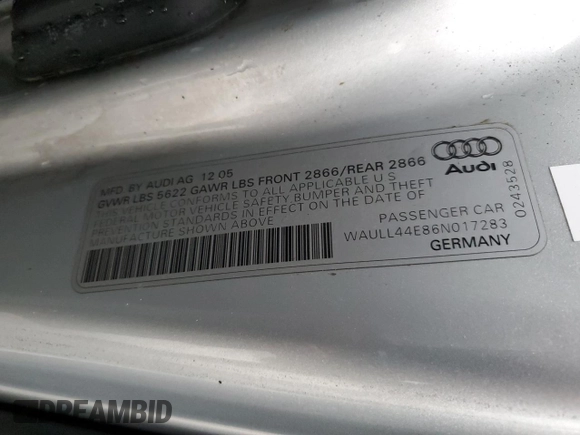 2006 Audi A8 4.2L z VIN WAULL44E86N017283, wystawiony jako Copart lot #43999865 z przebiegiem Nie podano mil oraz Szkoda całkowita • Salvage title. Historia ofert i sprzedaży dostępna na DreamBid. Obrazek 13.