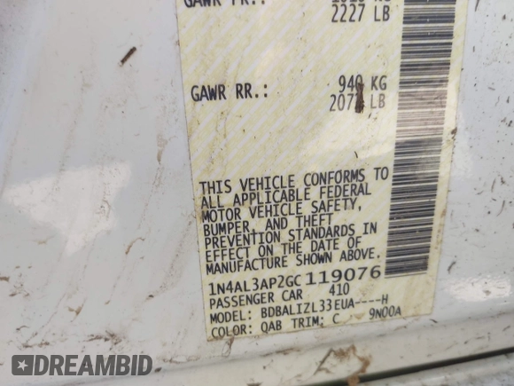 2016 Nissan Altima S with VIN 1N4AL3AP2GC119076, listed as a IAAI auction lot 41843084 with 111,146 mi miles and . Bid and sale history available at DreamBid. Image 9.