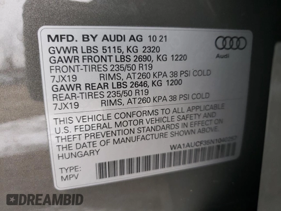 2022 Audi Q3 Premium with VIN WA1AUCF35N1040257, listed as a Copart auction lot 70907502 with 4,005 mi miles. Bid and sale history available at carsss.com. Image 15.