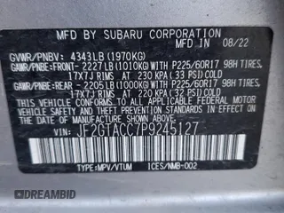 2023 Subaru Crosstrek Premium with VIN JF2GTACC7P9245127, listed as a Copart auction lot 87095854 with Not provided miles and Salvage title. Bid and sale history available at DreamBid. Image 13.