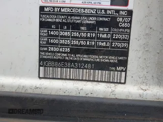2008 Mercedes-Benz M 350 with VIN 4JGBB86E38A312481, listed as a IAAI auction lot 41605279 with 112,896 mi miles and . Bid and sale history available at DreamBid. Image 9.