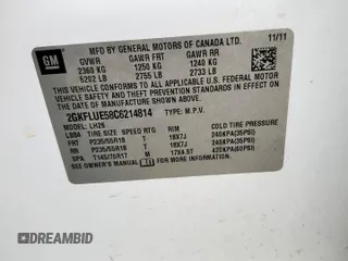 2012 GMC Terrain SLT-1 with VIN 2GKFLUE58C6214814, listed as a Copart auction lot 60923785 with 173,396 mi miles and Salvage title. Bid and sale history available at DreamBid. Image 13.