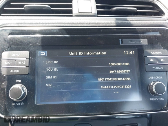 2019 Nissan LEAF SV with VIN 1N4AZ1CP7KC313224, listed as a IAAI auction lot 42289125 with 42,316 mi miles and . Bid and sale history available at DreamBid. Image 19.