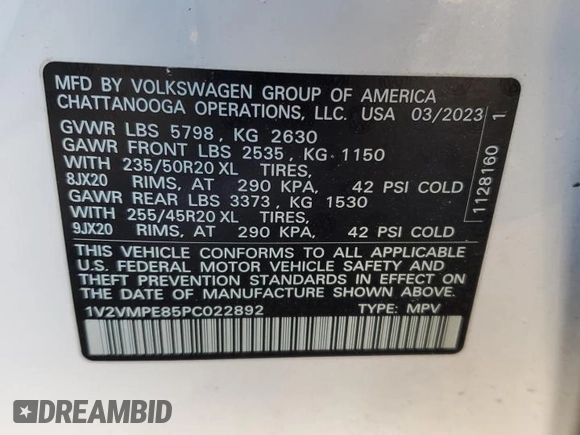 2023 Volkswagen ID.4 Pro z VIN 1V2VMPE85PC022892, wystawiony jako Copart lot #87549315 z przebiegiem Nie podano mil oraz Szkoda całkowita • Salvage title. Historia ofert i sprzedaży dostępna na DreamBid. Obrazek 15.