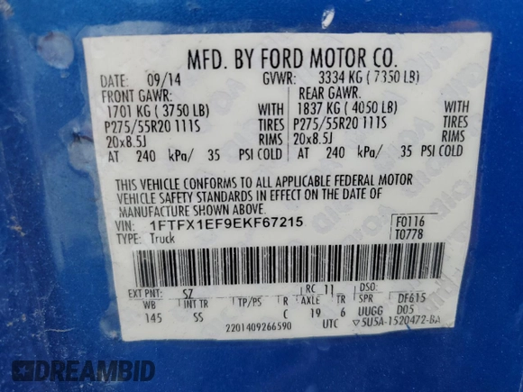 2014 Ford F-150 XL with VIN 1FTFX1EF9EKF67215, listed as a Copart auction lot 51594605 with 184,079 mi miles and Salvage Title. Bid and sale history available at carsss.com. Image 12.