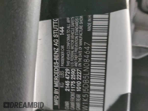 2020 Mercedes-Benz CLA 45 AMG with VIN W1K5J5DB5LN084647, listed as a Copart auction lot 85889624 with 59,684 mi miles and Salvage Title. Bid and sale history available at DreamBid. Image 13.