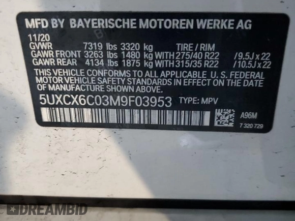 2021 BMW X7 M50i with VIN 5UXCX6C03M9F03953, listed as a Copart auction lot 49971585 with 0 mi miles and Non Repairable. Bid and sale history available at carsss.com. Image 16.