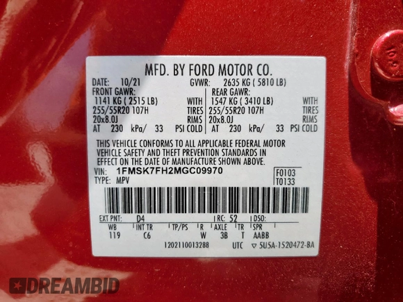 2021 Ford Explorer Limited z VIN 1FMSK7FH2MGC09970, wystawiony jako Copart lot #61723765 z przebiegiem 32 462 mil mil oraz Czysty tytuł • Clean title. Historia ofert i sprzedaży dostępna na DreamBid. Obrazek 13.