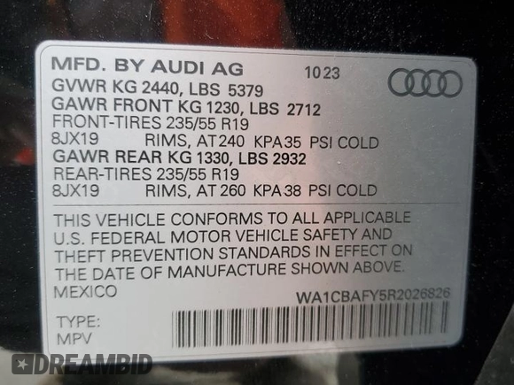 2024 Audi Q5 Prestige with VIN WA1CBAFY5R2026826, listed as a Copart auction lot 44320035 with 7,496 mi miles and Salvage Title. Bid and sale history available at carsss.com. Image 13.
