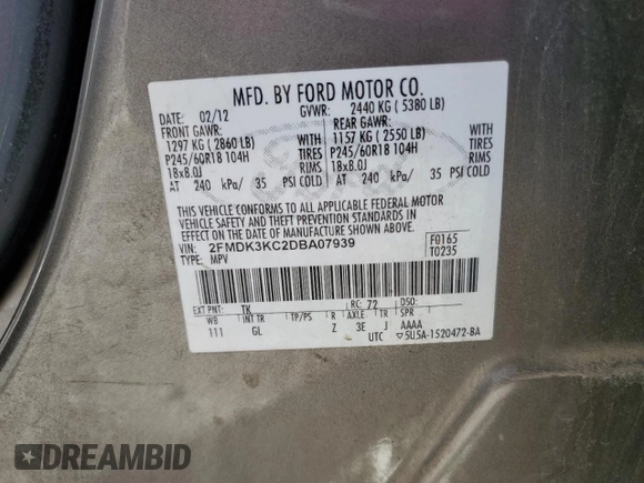 2013 Ford Edge Limited with VIN 2FMDK3KC2DBA07939, listed as a Copart auction lot 49305035 with 219,581 mi miles and Salvage Title. Bid and sale history available at carsss.com. Image 13.