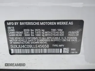 2020 BMW X5 M50i with VIN 5UXJU4C09LLE45658, listed as a IAAI auction lot 41307154 with 69,936 mi miles and . Bid and sale history available at DreamBid. Image 9.