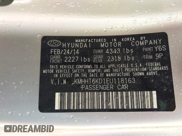 2014 Hyundai Genesis Coupe 2.0T with VIN KMHHT6KD1EU118163, listed as a IAAI auction lot 42311259 with 108,943 mi miles and . Bid and sale history available at DreamBid. Image 9.