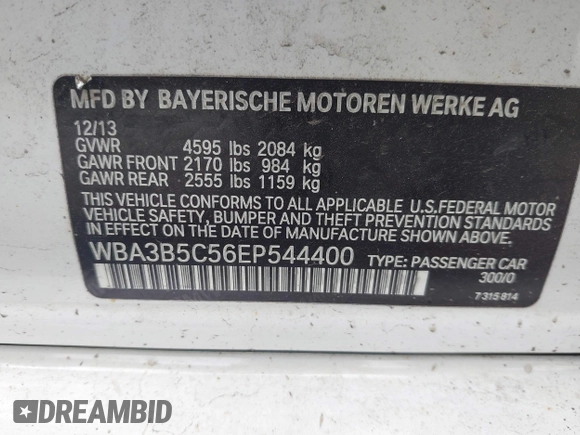 2014 BMW 3 Series 328i xDrive with VIN WBA3B5C56EP544400, listed as a IAAI auction lot 42172100 with 242,472 mi miles. Bid and sale history available at carsss.com. Image 9.