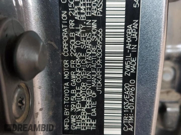 2017 Toyota Prius Two with VIN JTDKARFU9H3049566, listed as a Copart auction lot 60554675 with 129,231 mi miles and Salvage title. Bid and sale history available at DreamBid. Image 12.