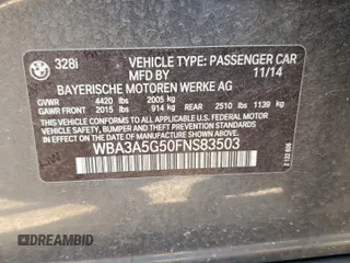 2015 BMW 3 Series 328i с VIN WBA3A5G50FNS83503, выставлен на аукционе Copart как лот 62821095 с пробегом 81 628 миль миль и Списание • Salvage title. История ставок и продаж доступна на DreamBid. Изображение 12.