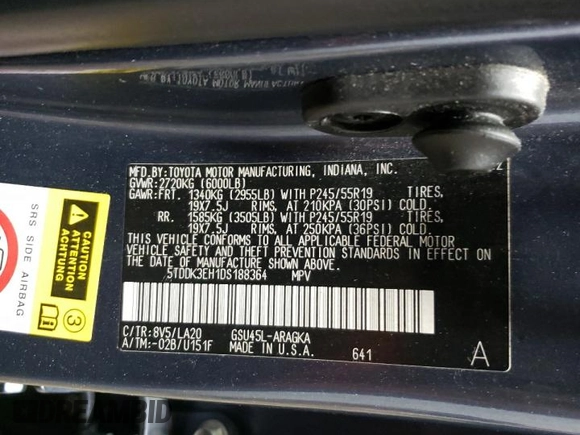 2013 Toyota Highlander Limited z VIN 5TDDK3EH1DS188364, wystawiony jako Copart lot #61165575 z przebiegiem 188 388 mil mil oraz Szkoda całkowita • Salvage title. Historia ofert i sprzedaży dostępna na DreamBid. Obrazek 14.