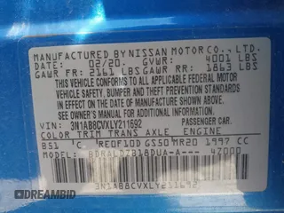 2020 Nissan Sentra SV with VIN 3N1AB8CVXLY211692, listed as a IAAI auction lot 40299661 with 88,858 mi miles. Bid and sale history available at carsss.com. Image 9.