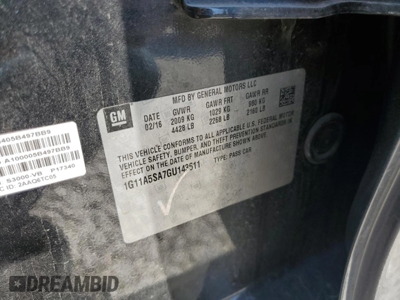 2016 Chevrolet Malibu Limited LS with VIN 1G11A5SA7GU143611, listed as a Copart auction lot 67791304 with 113,759 mi miles and Salvage Title. Bid and sale history available at carsss.com. Image 12.