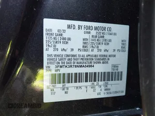 2022 Ford Mustang Mach-E Premium с VIN 3FMTK3R78NMA04984, выставлен на аукционе IAAI как лот 41530989 с пробегом 28 827 миль миль и . История ставок и продаж доступна на DreamBid. Изображение 9.