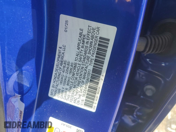 2025 Acura Integra Technology with VIN 19UDE4H6XSA010911, listed as a Copart auction lot 61624335 with 2,322 mi miles and Salvage title. Bid and sale history available at DreamBid. Image 12.