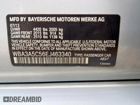 2014 BMW 3 Series 328i with VIN WBA3A5C56EJ463340, listed as a Copart auction lot 53905855 with 136,781 mi miles and Clean Title. Bid and sale history available at carsss.com. Image 10.