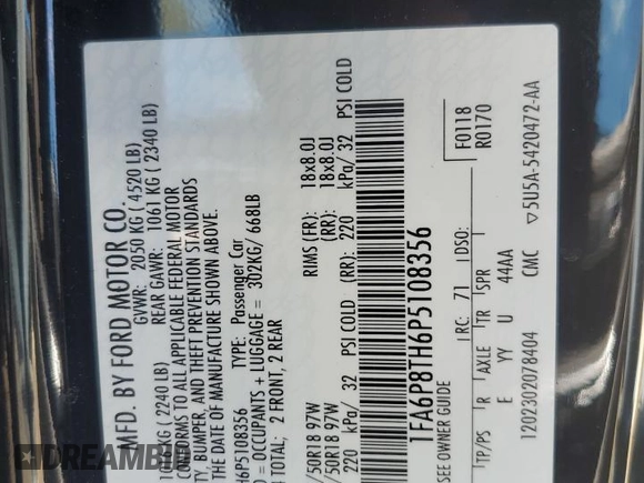 2023 Ford Mustang EcoBoost z VIN 1FA6P8TH6P5108356, wystawiony jako Copart lot #55963005 z przebiegiem 49 336 mil mil oraz Szkoda całkowita • Salvage title. Historia ofert i sprzedaży dostępna na DreamBid. Obrazek 12.