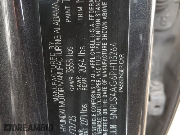 2023 Hyundai Elantra SEL z VIN 5NPLS4AG6PH113264, wystawiony jako Copart lot #56045275 z przebiegiem 32 134 mil mil oraz Szkoda całkowita • Salvage title. Historia ofert i sprzedaży dostępna na DreamBid. Obrazek 13.