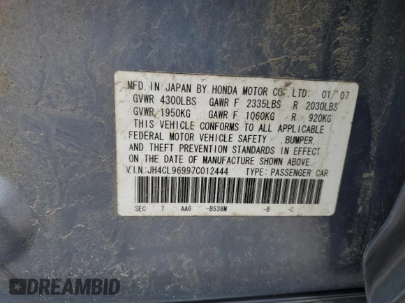 2007 Acura TSX Navi with VIN JH4CL96997C012444, listed as a Copart auction lot 47668605 with 122,755 mi miles and Salvage Title. Bid and sale history available at carsss.com. Image 12.