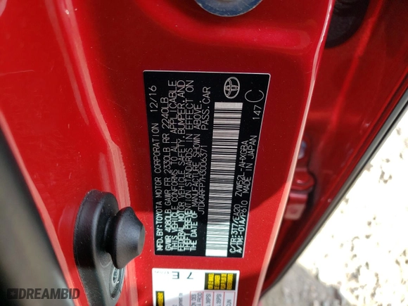 2017 Toyota Prius Prime Plus with VIN JTDKARFP7H3006371, listed as a Copart auction lot 48019435 with NaN miles and Salvage Title. Bid and sale history available at carsss.com. Image 12.