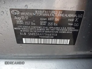 2018 Hyundai Sonata SEL with VIN 5NPE34AF7JH641934, listed as a IAAI auction lot 41879824 with 23,958 mi miles and . Bid and sale history available at DreamBid. Image 9.