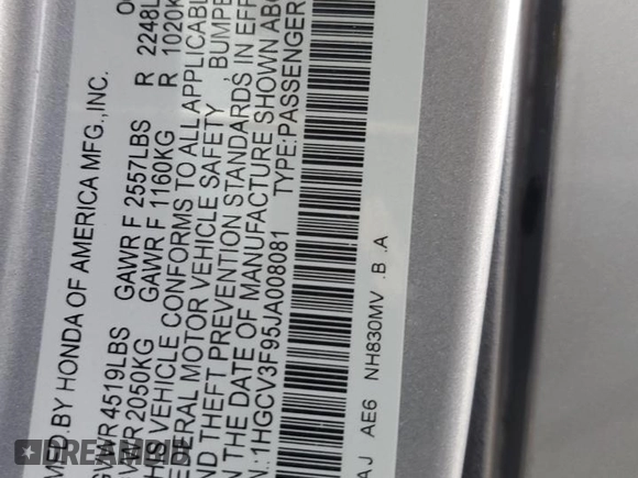 2018 Honda Accord Touring z VIN 1HGCV3F95JA008081, wystawiony jako Copart lot #49381315 z przebiegiem 75 219 mil mil oraz Szkoda całkowita • Salvage title. Historia ofert i sprzedaży dostępna na DreamBid. Obrazek 12.