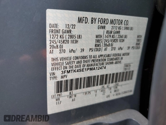 2023 Ford Mustang Mach-E GT z VIN 3FMTK4SE1PMA12474, wystawiony jako Copart lot #56854845 z przebiegiem 20 636 mil mil oraz Szkoda całkowita • Salvage title. Historia ofert i sprzedaży dostępna na DreamBid. Obrazek 13.
