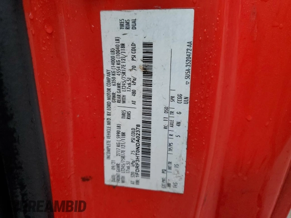 2022 Ford F-350 XL с VIN 1FDRF3HT0NDA02378, выставлен на аукционе Copart как лот 84096324 с пробегом 105 330 миль миль и Списание • Salvage title. История ставок и продаж доступна на DreamBid. Изображение 10.