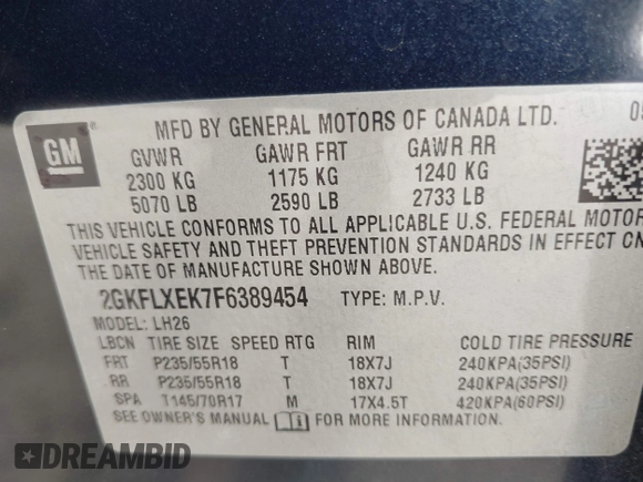 2015 GMC Terrain SLT with VIN 2GKFLXEK7F6389454, listed as a IAAI auction lot 42592643 with 104,660 mi miles and . Bid and sale history available at DreamBid. Image 9.