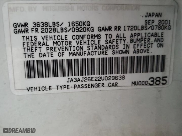 2002 Mitsubishi Lancer ES with VIN JA3AJ26E22U029638, listed as a Copart auction lot 49445635 with 304,063 mi miles and Salvage Title. Bid and sale history available at carsss.com. Image 12.