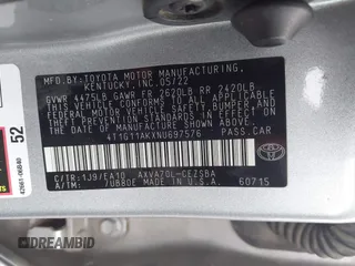 2022 Toyota Camry SE with VIN 4T1G11AKXNU697576, listed as a IAAI auction lot 41947082 with 67,199 mi miles and . Bid and sale history available at DreamBid. Image 9.