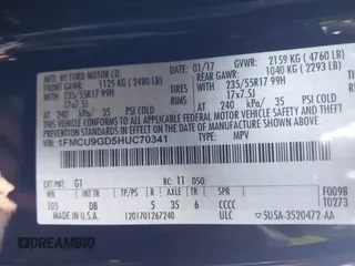 2017 Ford Escape SE with VIN 1FMCU9GD5HUC70341, listed as a IAAI auction lot 41801365 with 135,439 mi miles. Bid and sale history available at carsss.com. Image 9.